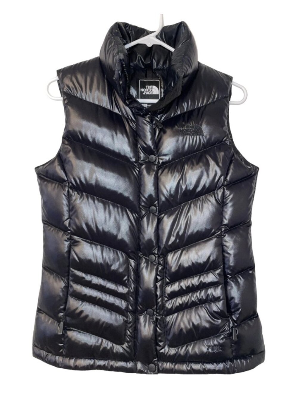 North Face 700 Goose Down Shiny Black Puffer Vest, Size XS